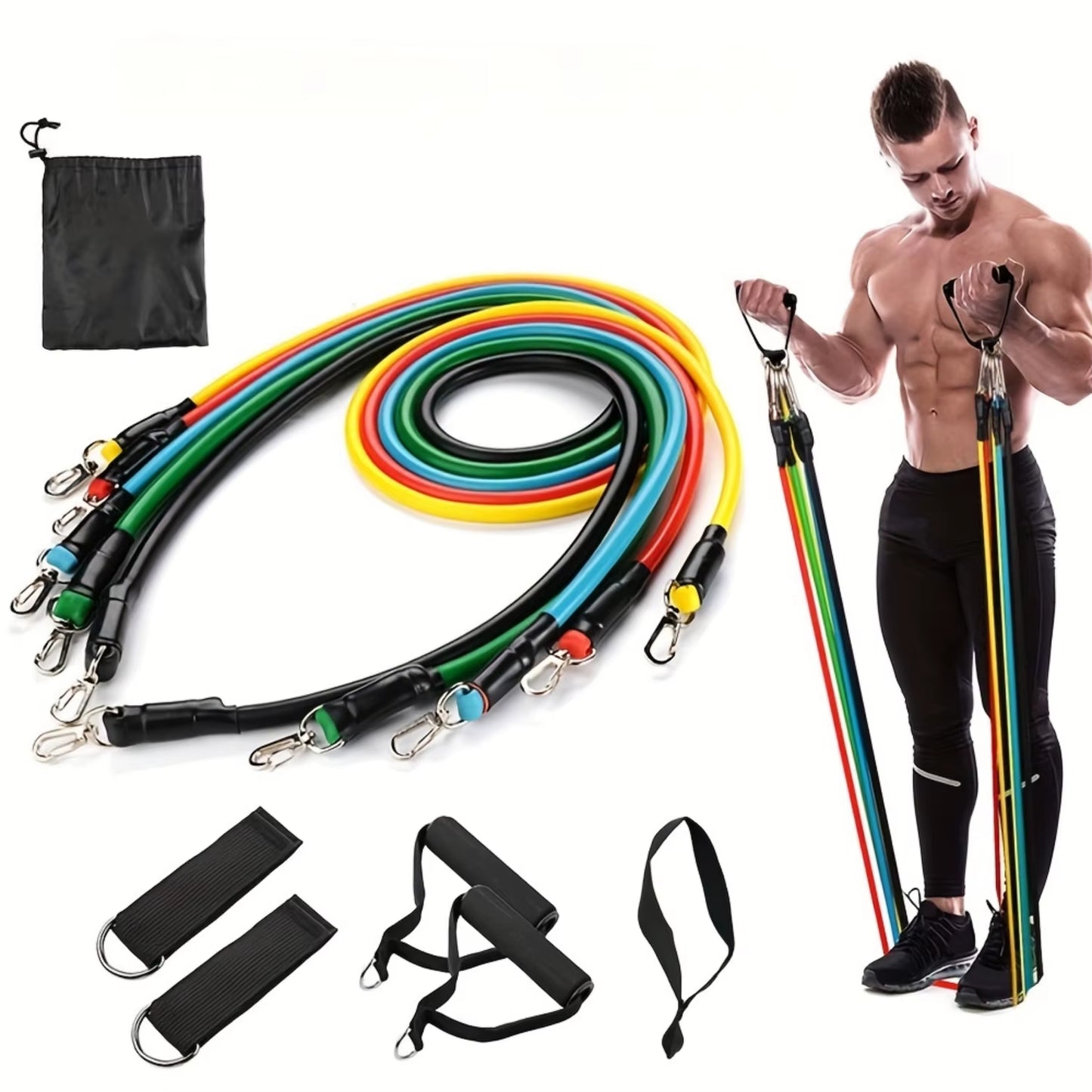 11Pcs/Set TPE Resistance Bands Set, Resistance Bands, Legs Ankle Straps, Exercise Bands, Workout Bands, for Gym, Fitness, Yoga