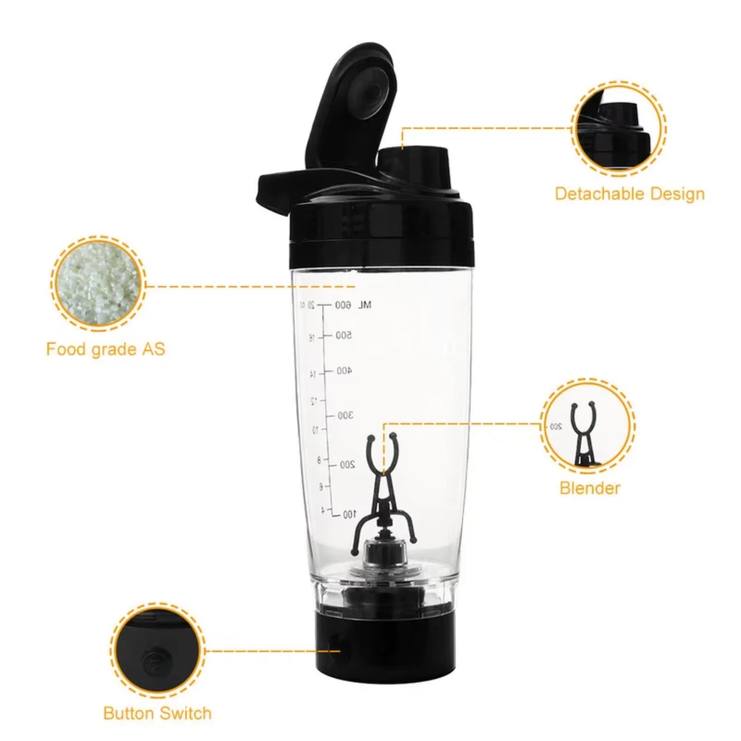 600ML Shaker Cup Powder Fitness Cup Blender Protein Shaker Bottle Brewing Movement Eco Friendly Automatic Vortex Mixer