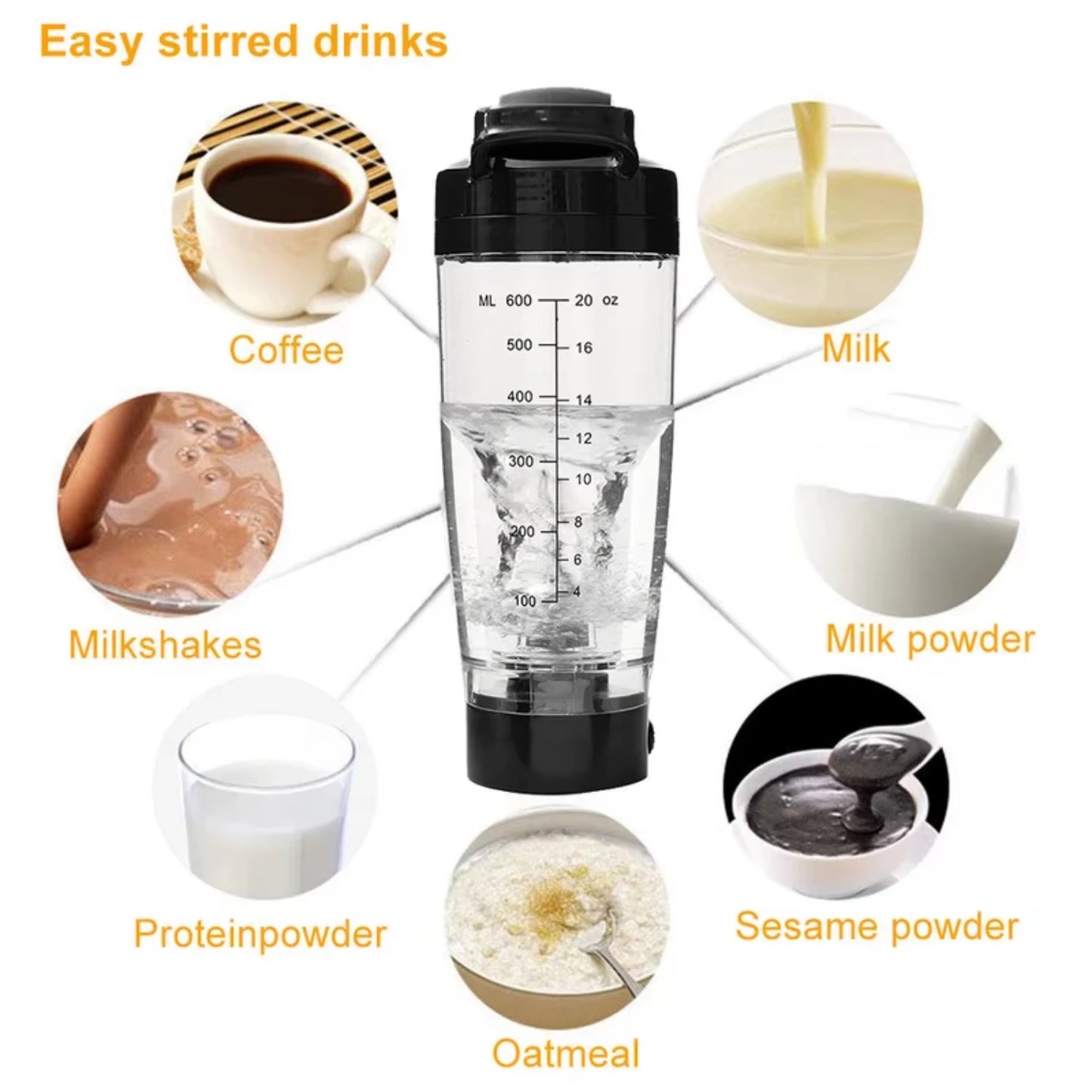 600ML Shaker Cup Powder Fitness Cup Blender Protein Shaker Bottle Brewing Movement Eco Friendly Automatic Vortex Mixer